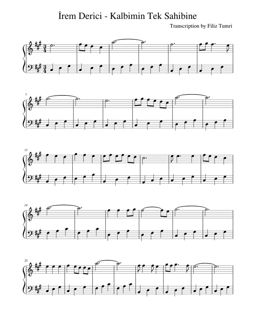 Kalbimin Tek Sahibine - İrem Derici (piyano notaları) Sheet music for Piano  (Solo) Easy | Musescore.com