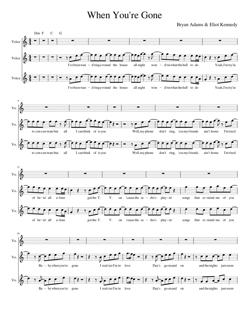 When You're Gone - Bryan Adams Sheet music for Vocals (Choral) |  Musescore.com