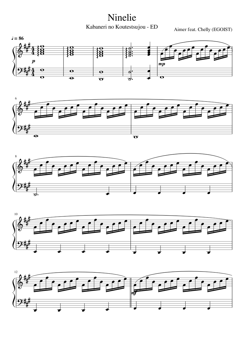 Ninelie (NO VOCALS) Sheet music for Piano (Solo) | Musescore.com