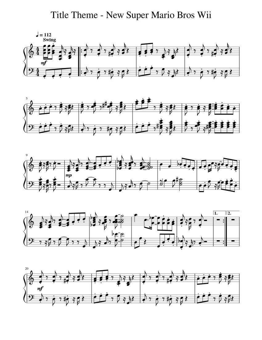 Title Theme - New Super Mario Bros. Wii – Koji Kondo Sheet music for ...