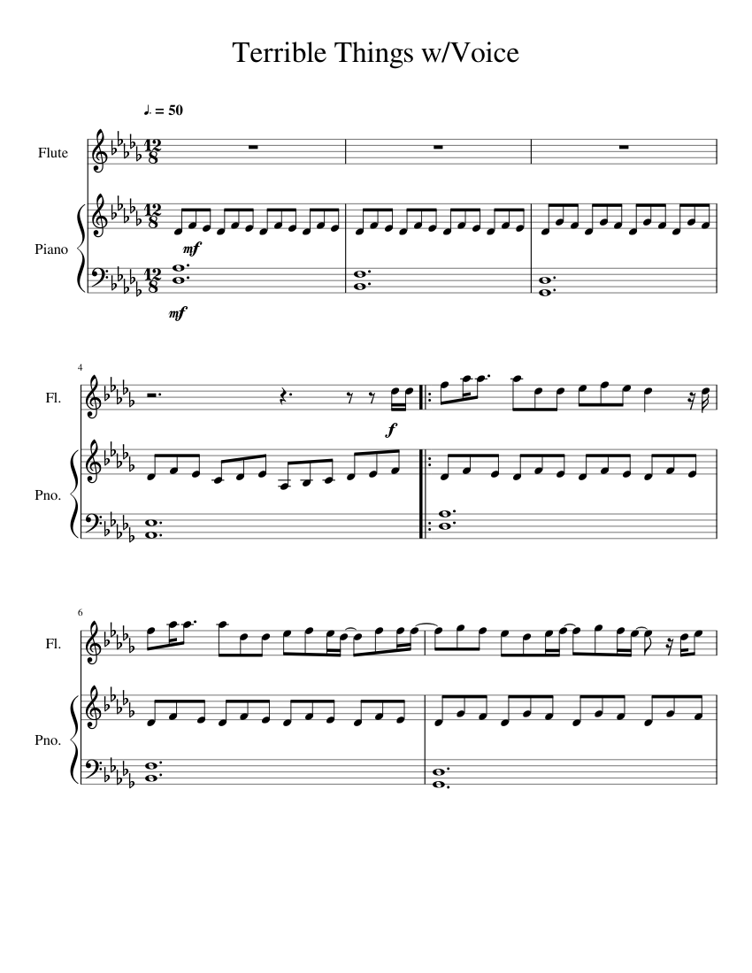 Terrible Things Sheet music for Piano, Flute (Solo) | Musescore.com