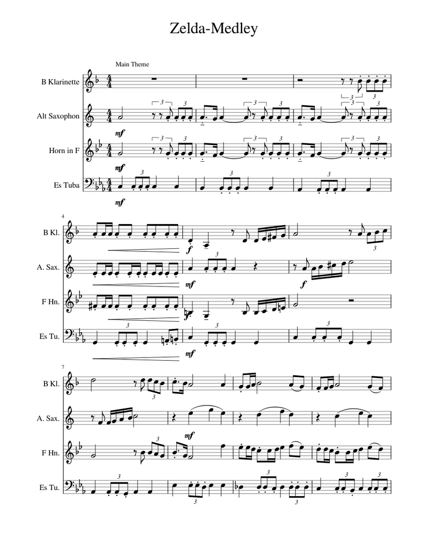 Zelda-Medley Sheet music for Tuba, Clarinet in b-flat, Saxophone alto ...
