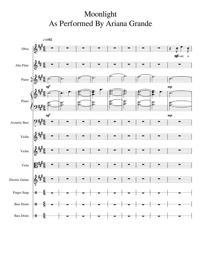 Moonlight~Ariana Grande Sheet music for Piano, Oboe, Violin, Viola & more  instruments (Mixed Ensemble) | Musescore.com