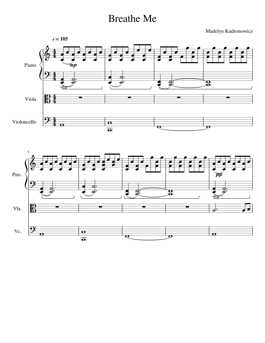Breathe Me Sheet music for Piano, Viola, Cello (Mixed Trio) | Musescore.com