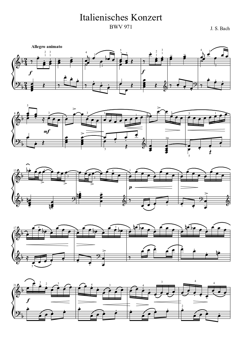 Italian Concert BWV 971 Sheet music for Piano (Solo) | Musescore.com