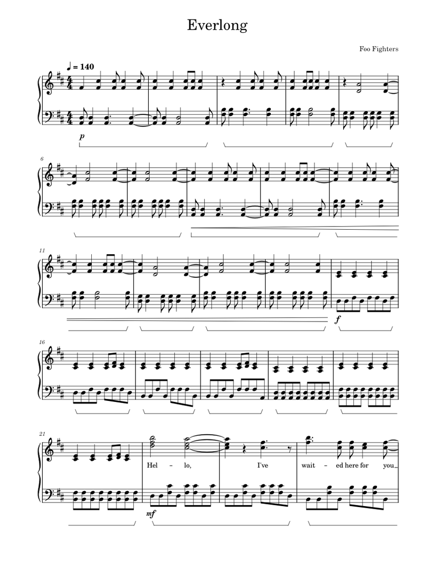 Everlong - Foo Fighters Sheet music for Piano (Solo) | Musescore.com