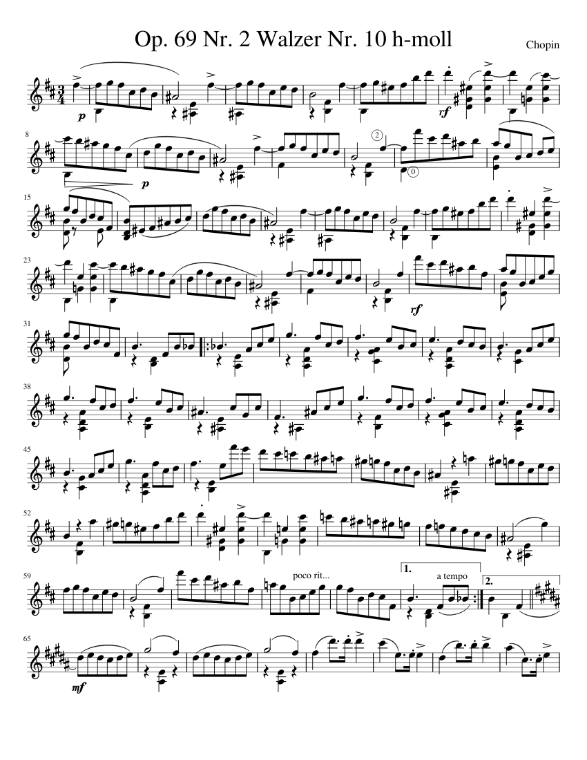 Chopin Waltz Op 69 No 2 In B Minor Sheet Music For Mandolin Solo Musescore Com Valse en si min op69 №2. chopin waltz op 69 no 2 in b minor