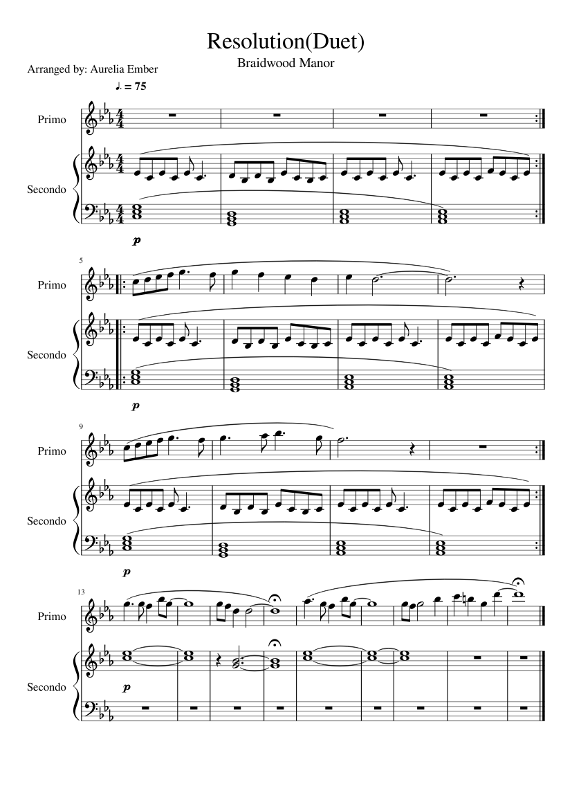 Resolution Duet Sheet music for Piano (Alto Sax Piano Duet)