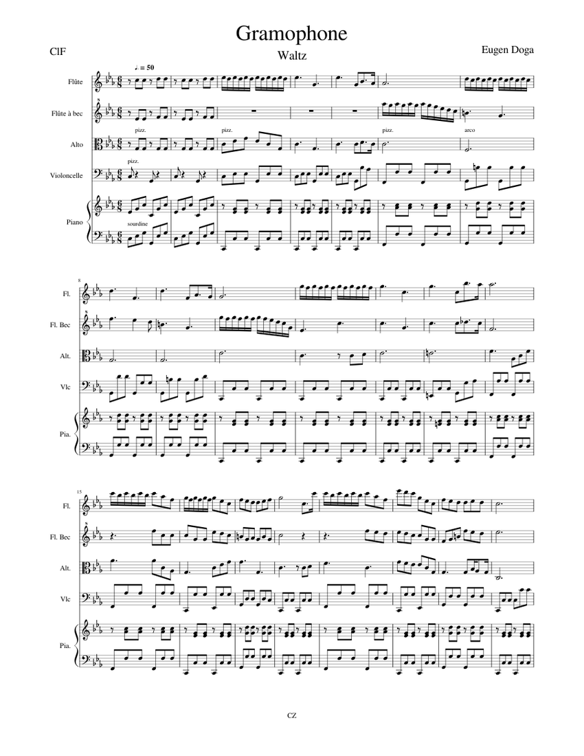 Gramophone Sheet music for Piano, Flute, Viola, Cello & more instruments  (Mixed Quintet) | Musescore.com