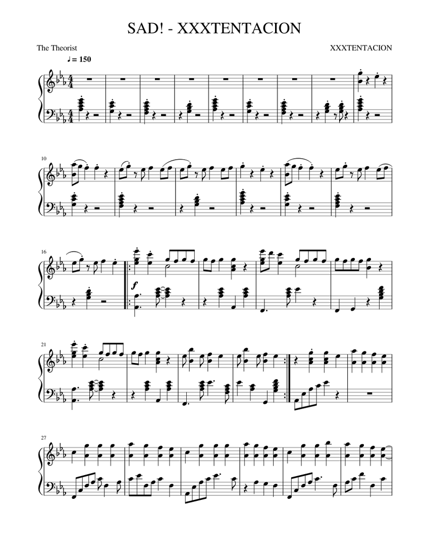 Sad Xxxtentacion Piano Sheet Music For Piano Solo Musescore Com - sad song piano sheet roblox