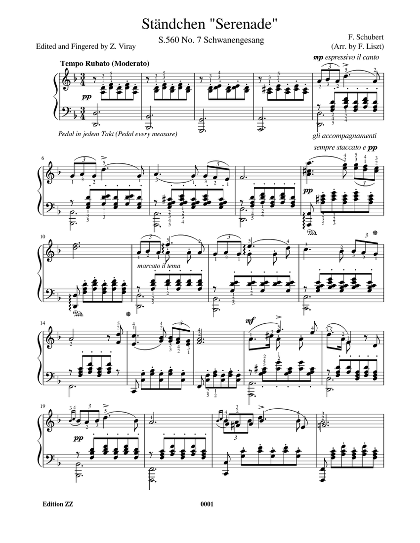 Ständchen (Serenade) – F. Schubert (Arr. Liszt) [Edition ZZ Urtext] Sheet  music for Piano (Solo) | Musescore.com