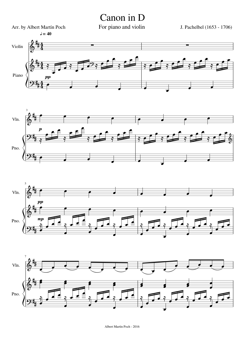 Pachelbel's canon Sheet music for Piano, Violin (Solo) | Musescore.com
