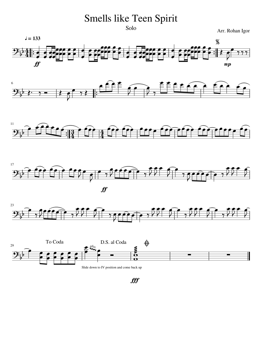 Smells like Teen Spirit Sheet Music for Cello (Solo) | MuseScore.com