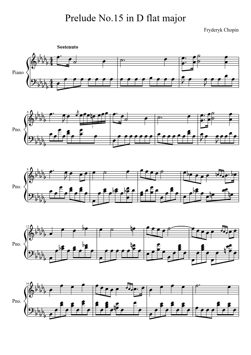 Prelude No. 15 in D flat major, Op. 28 "The Raindrop Prelude" Sheet music  for Piano (Solo) | Musescore.com