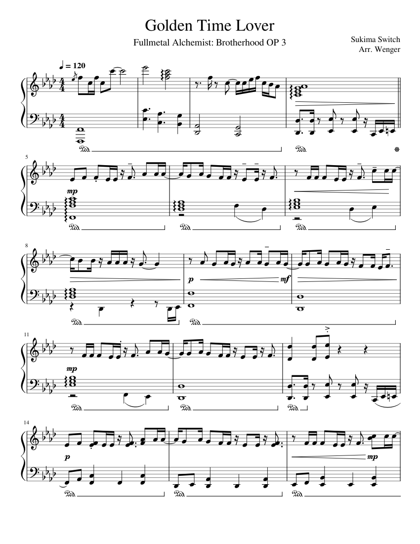 Golden time lover – Sukima Switch Fullmetal Alchemist: Brotherhood: Opening  3 Sheet music for Piano (Solo) | Musescore.com