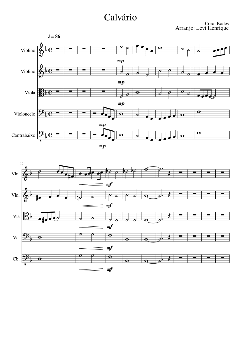 Calv rio Coral Kades Cordas Sheet Music for Contrabass, Violin, Viola ...