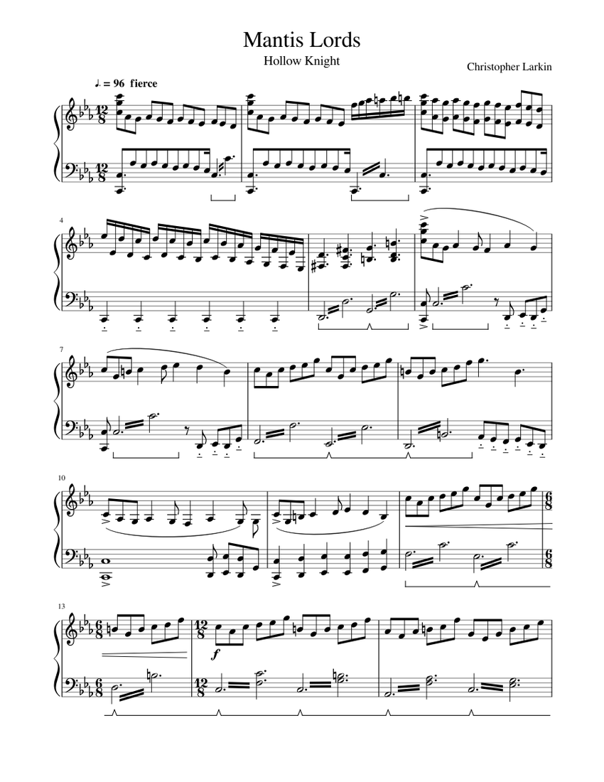 Hollow Knight Mantis Lords Sheet Music For Piano Solo Musescore Com