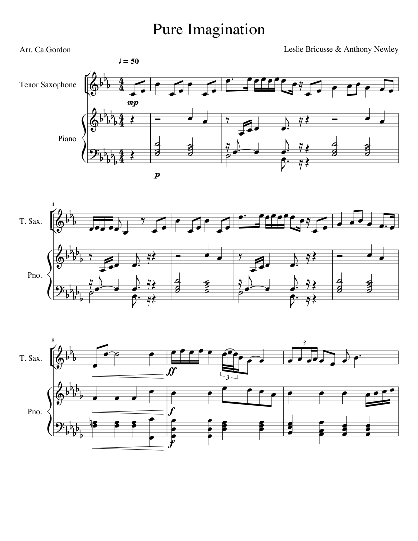 Pure Imagination For Tenor Sax Sheet music for Piano, Saxophone tenor (Solo)