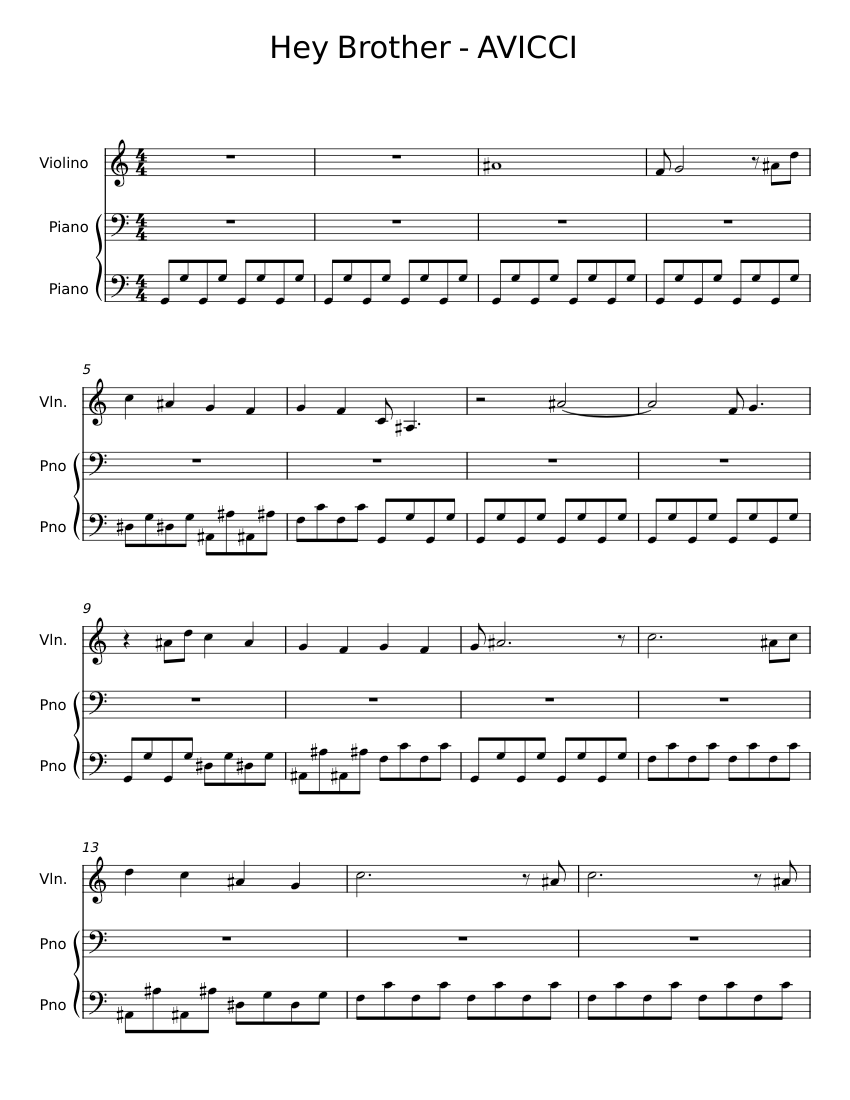 Hey Brother Avicii Sheet Music For Piano Violin Mixed Trio 5347