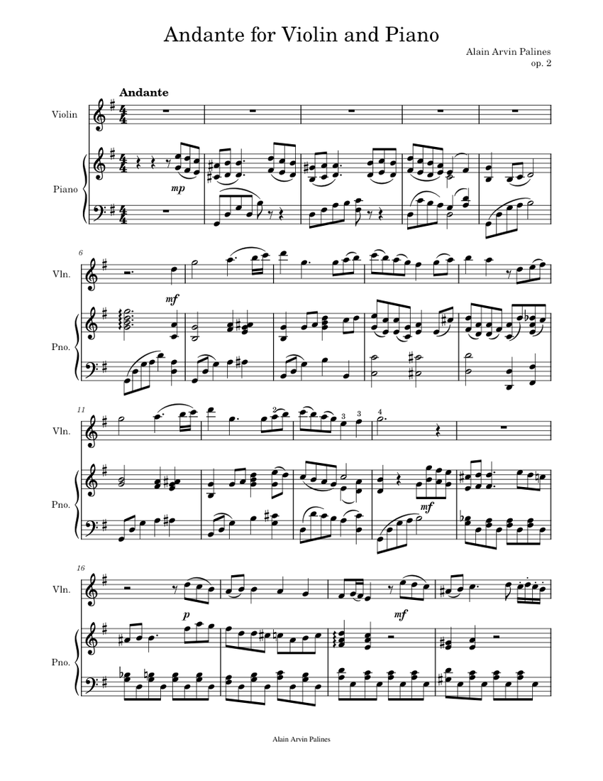 For Violin and Piano Sheet music for Piano, Violin (Mixed Duet