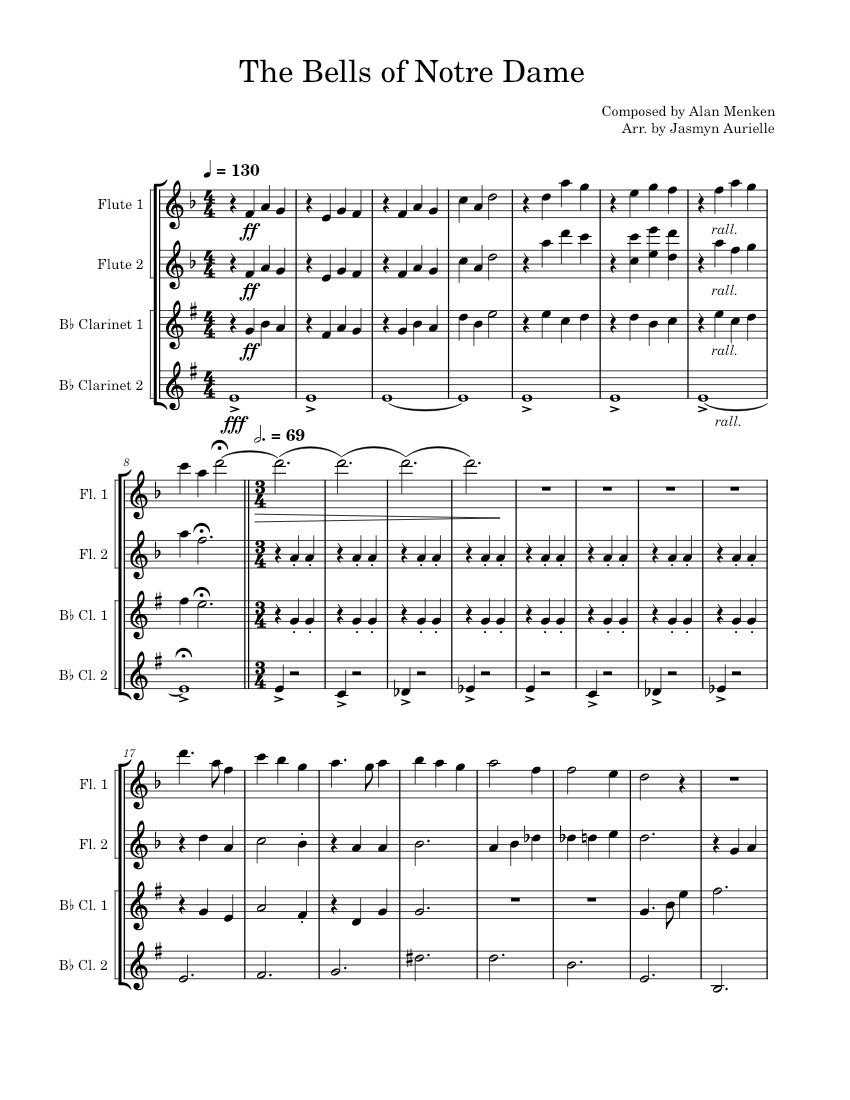 The Bells of Notre Dame (Flute and Clarinet Quartet) Sheet music for Flute,  Clarinet in b-flat (Woodwind Quartet) | Musescore.com