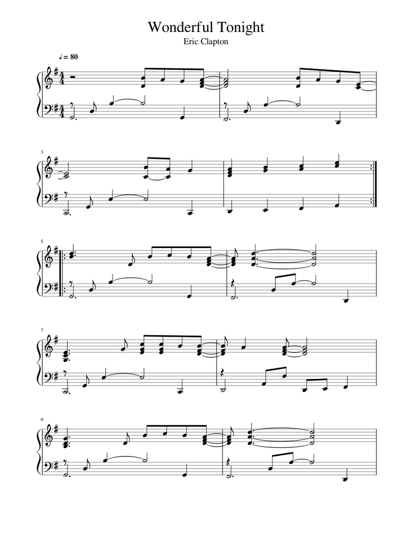 Download and print in PDF or MIDI free sheet music for Wonderful Tonight by...