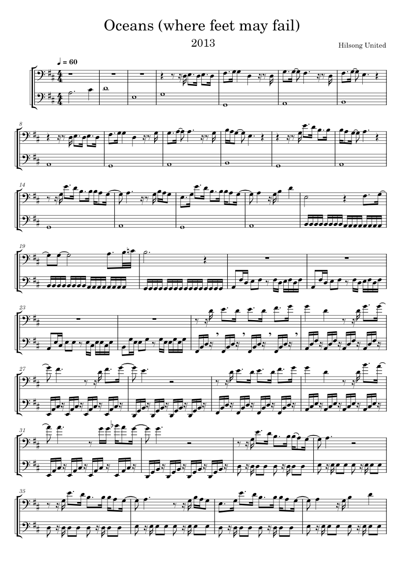 Oceans String Oceans where feet may fail – Hillsong United (for cello duet) Sheet ...