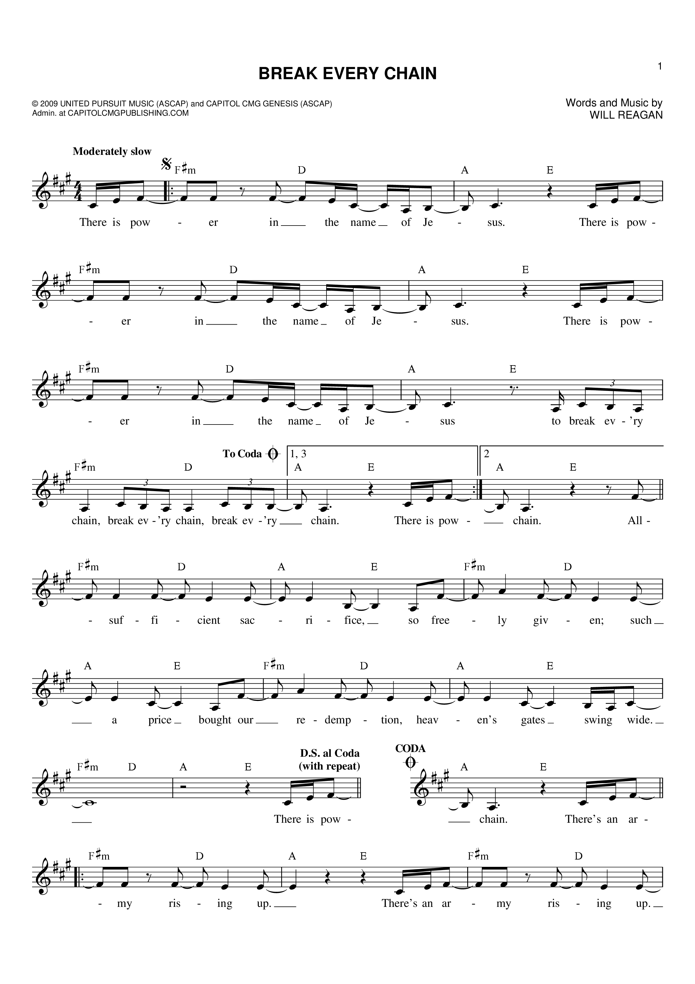 Play Official version of Break Every Chain sheet music by Will Reagan