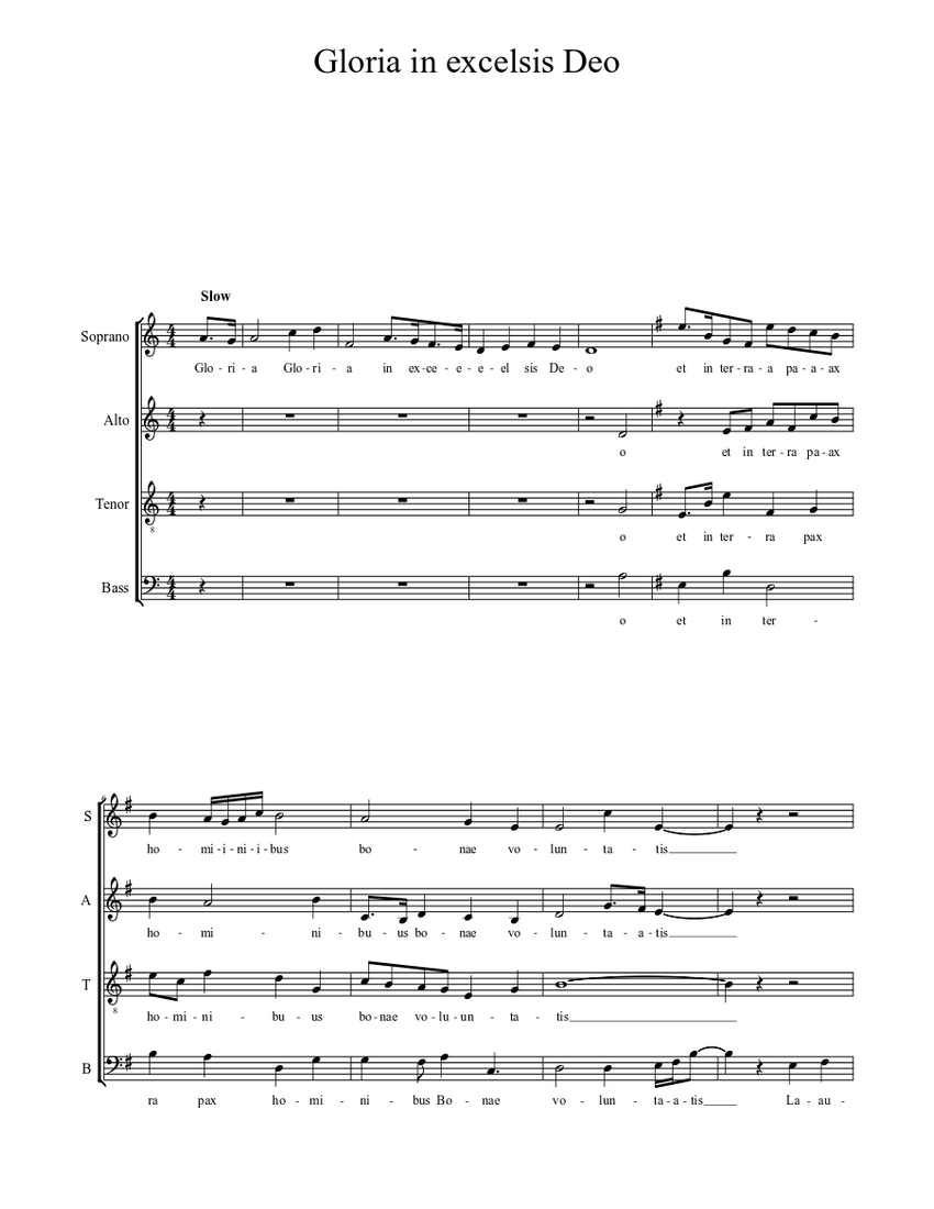 Gloria In Excelsis Deo Sheet Music For Bass Solo Musescore Com