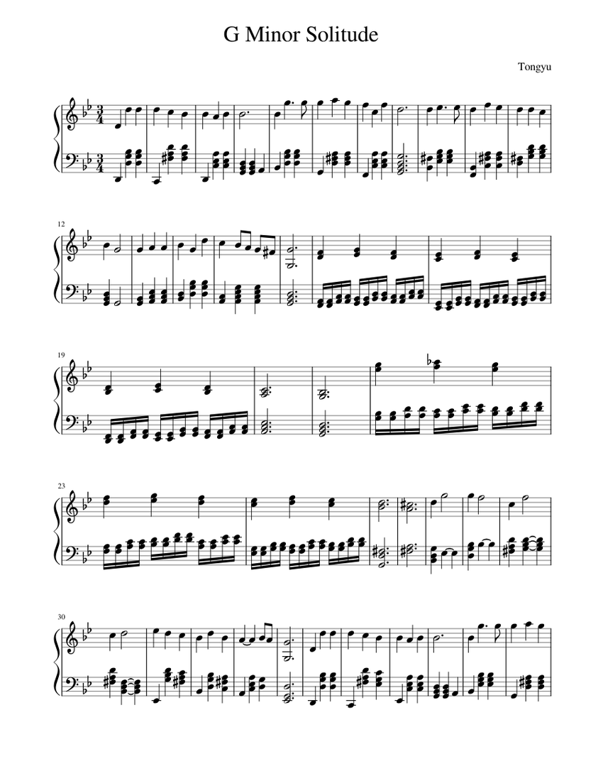G Minor Solitude Sheet music for Piano (Solo) | Musescore.com