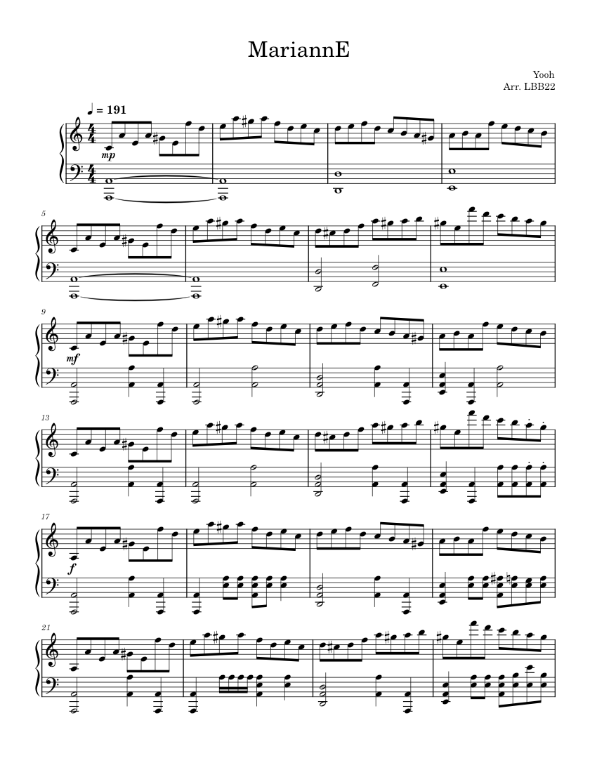 Marianne – Yooh MariannE – Yooh - piano tutorial