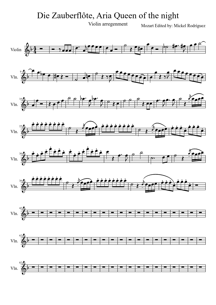 Aria, Queen of the night Sheet music for Violin (Solo) | Musescore.com
