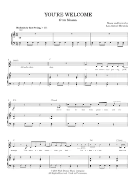 Free You're Welcome by Lin-Manuel Miranda sheet music | Download PDF or  print on Musescore.com