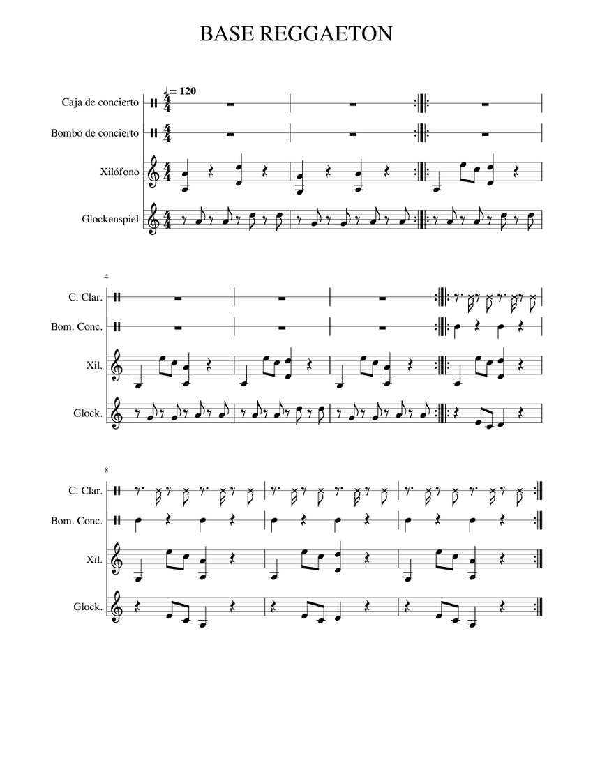 BASE REGGAETON Sheet music for Glockenspiel, Snare drum, Bass drum