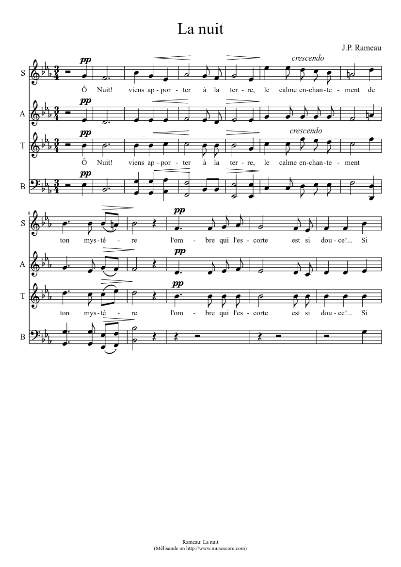 J.P. Rameau - La nuit Sheet music for Piano, Flute (Mixed Quintet) |  Musescore.com