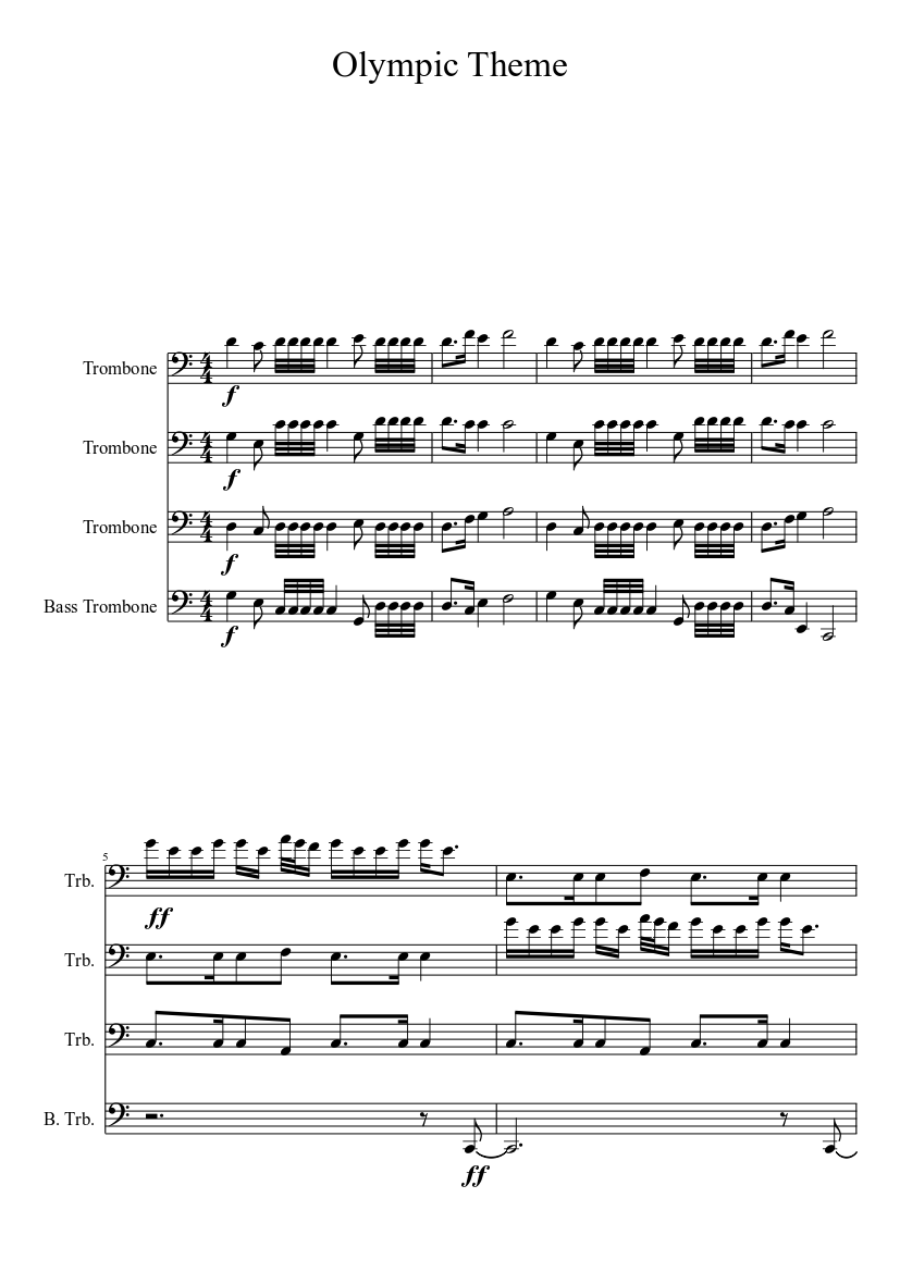Olympic Theme For Trombone Quartet Sheet Music for Trombone (Mixed Trio ...