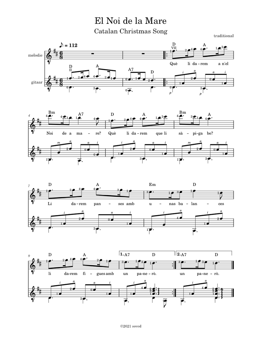 El noi de la mare – Misc Traditional Sheet music for Guitar (String Duet) | Musescore.com