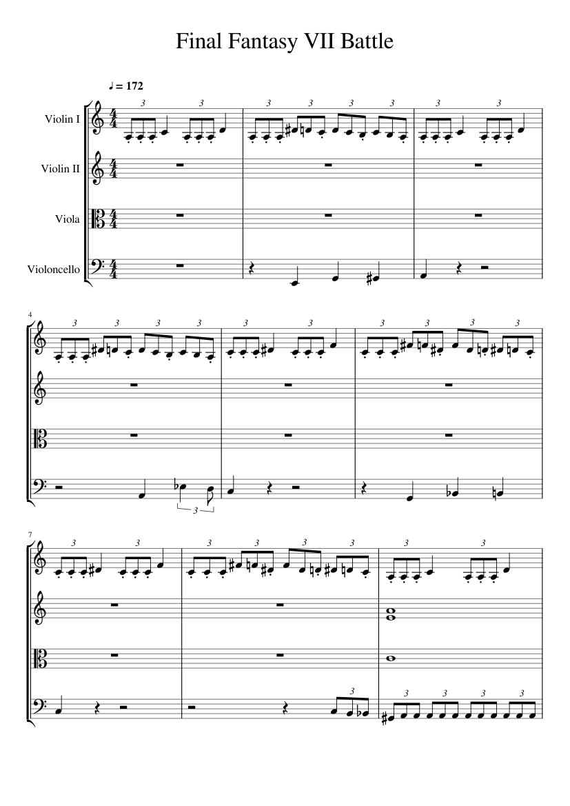 Final Fantasy VII Battle Sheet music for Violin, Viola, Cello (String  Quartet) | Musescore.com