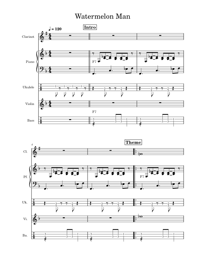 Watermelon Man Herbie Hancock Sheet Music For Piano Clarinet In B Flat Violin Bass Guitar 