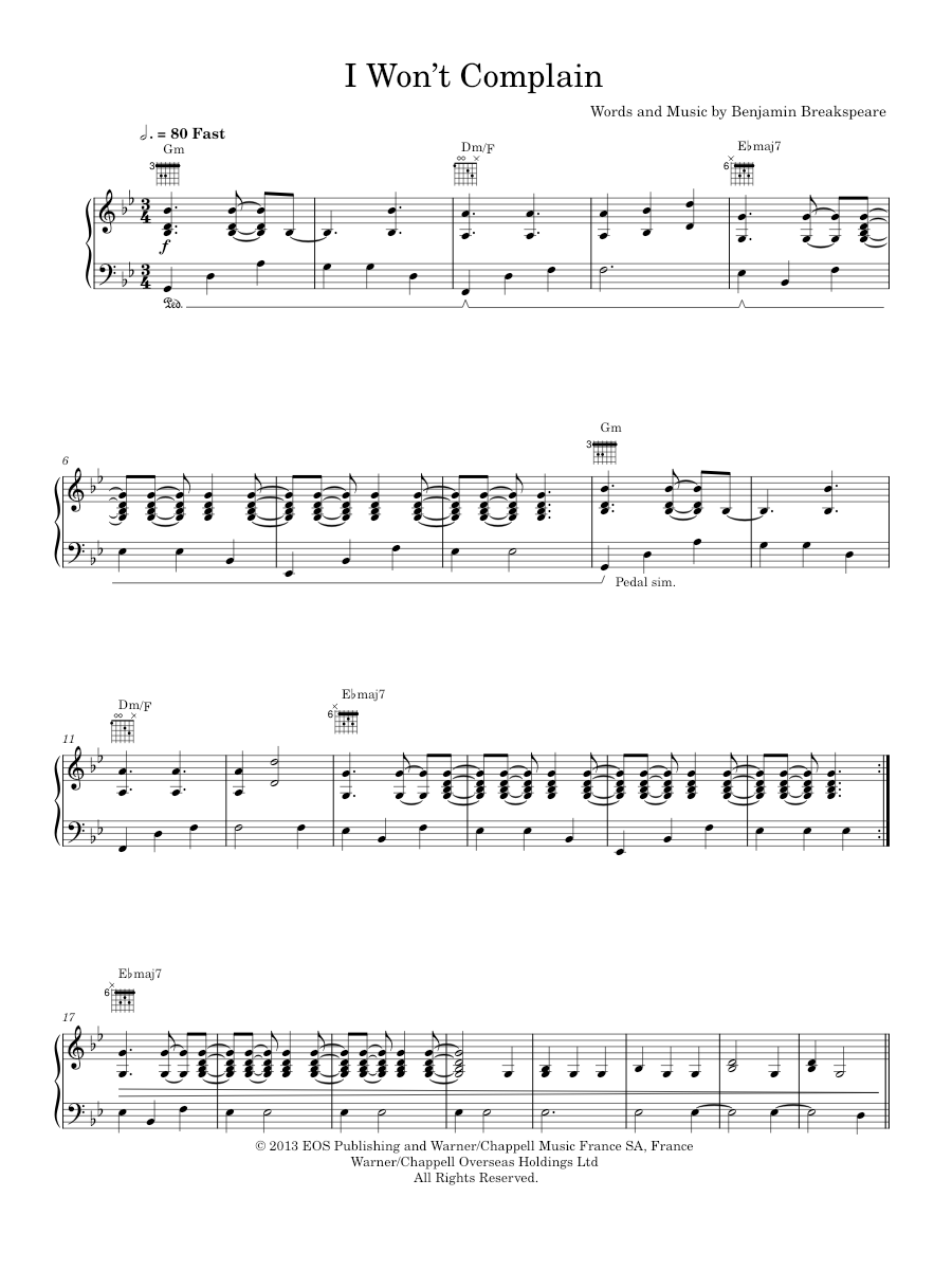 Play Official version of I Won't Complain sheet music by Benjamin Clementine for Piano, Vocals ...