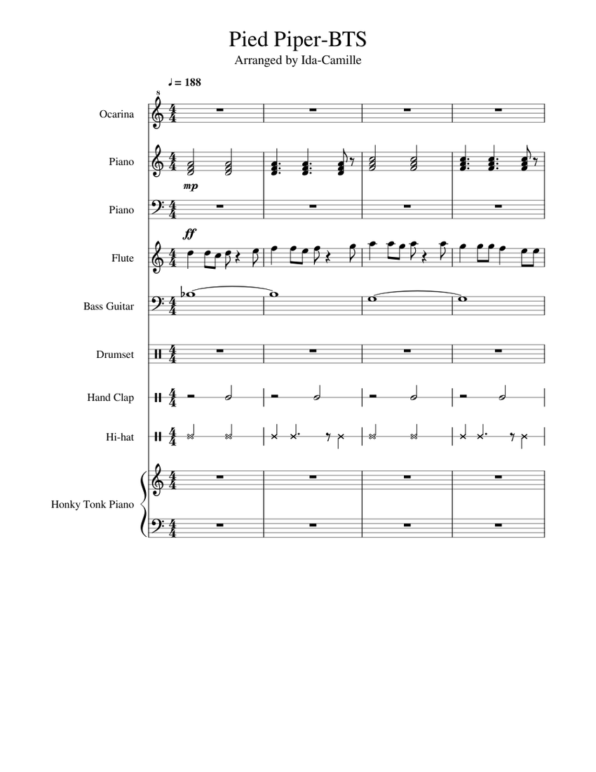 Pied Piper - BTS Sheet music for Piano, Flute, Bass guitar, Drum group &  more instruments (Mixed Ensemble) | Musescore.com