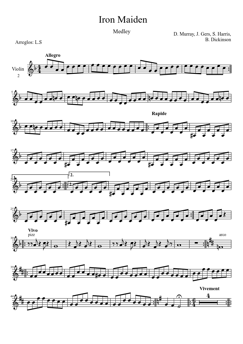 Iron Maiden Violin 2 Sheet Music for Violin (Solo) | MuseScore.com