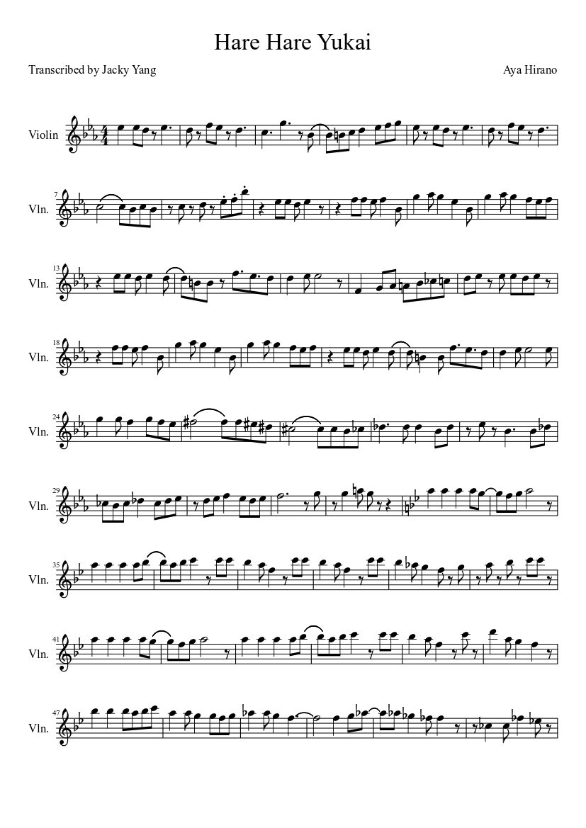 Hare Hare Yukai Violin Sheet music for Violin (Solo) | Musescore.com