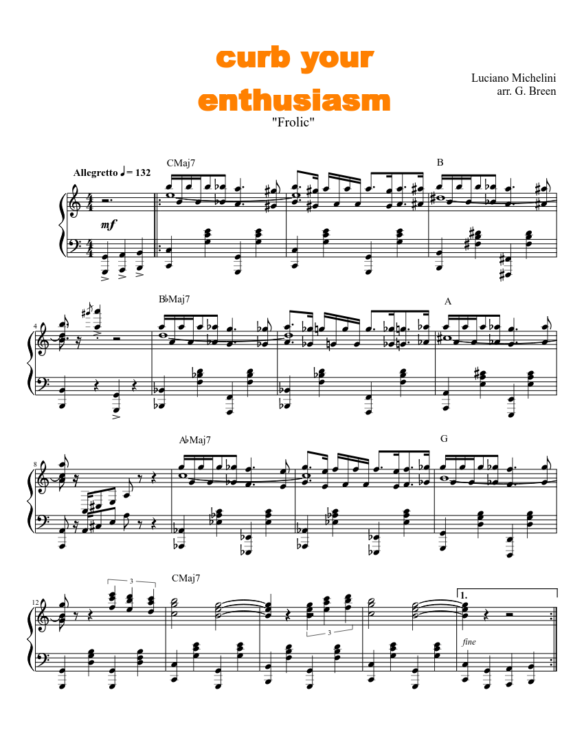 Theme from Curb Your Enthusiasm "Frolic" Sheet music for Piano (Solo) |  Musescore.com