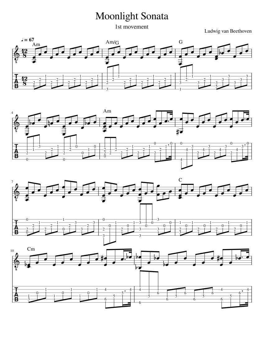 Moonlight Sonata - 1st movement f Sheet music for Guitar (Solo) |  Musescore.com