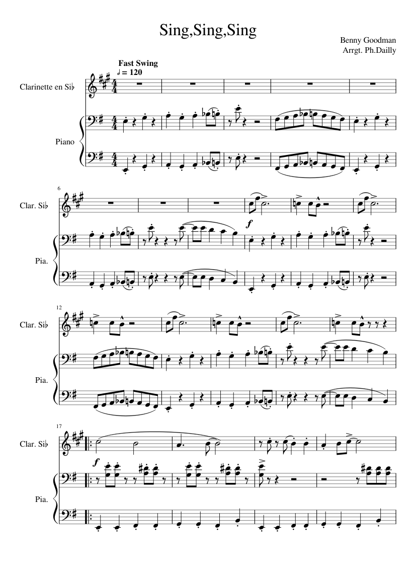 Sing Sing Sing Piano Clarinet Sheet Music For Piano Clarinet In B Flat Solo Musescore Com