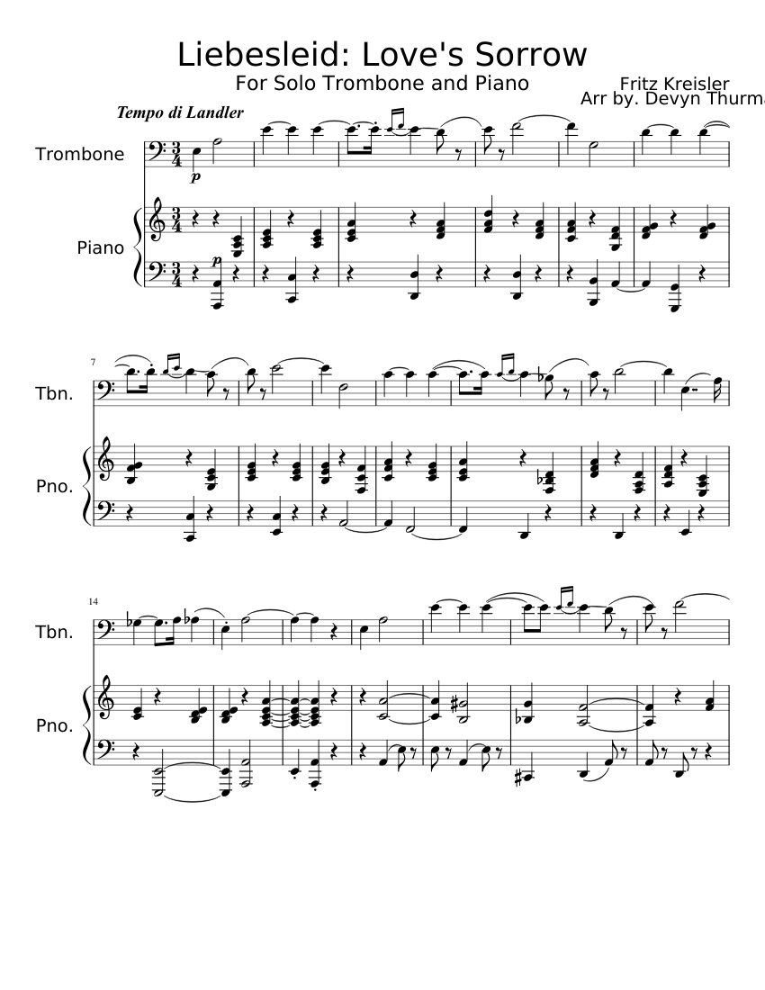 Liebesleid Love S Sorrow Sheet Music For Piano Trombone Solo Musescore Com