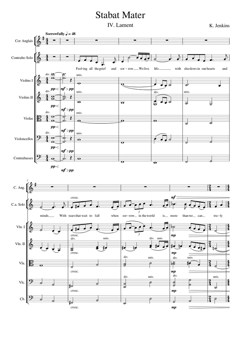 kubus vonnis koper Stabat Mater - IV. Lament - Karl Jenkins Sheet music for Alto, Oboe,  Strings group (Mixed Ensemble) | Musescore.com
