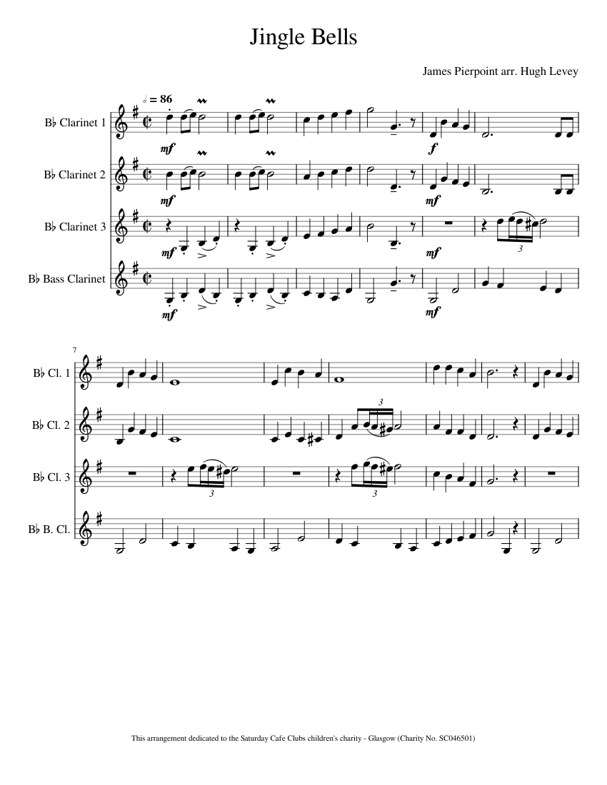 Jingle Bells Quartet James Pierpoint (arr. Hugh Levey) Sheet music for in