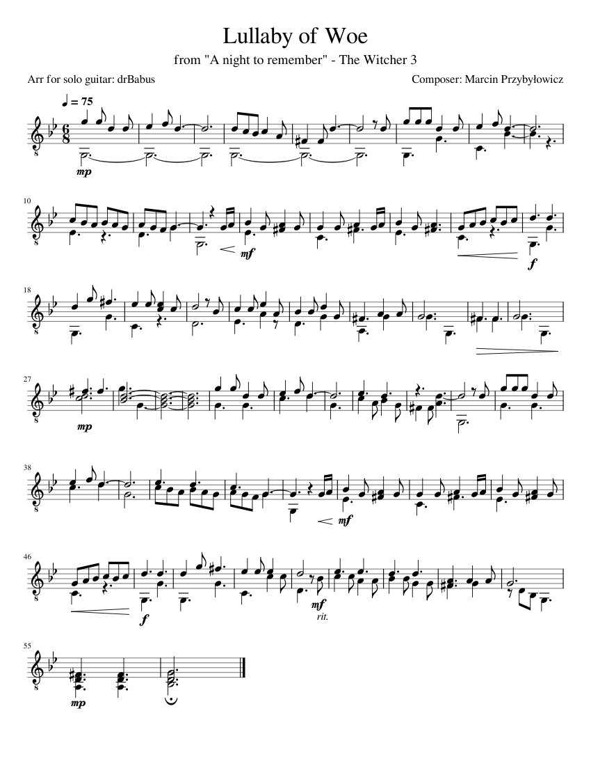 Lullaby of Woe – Marcin Przybyłowicz Sheet music for Guitar (Solo) |  Musescore.com
